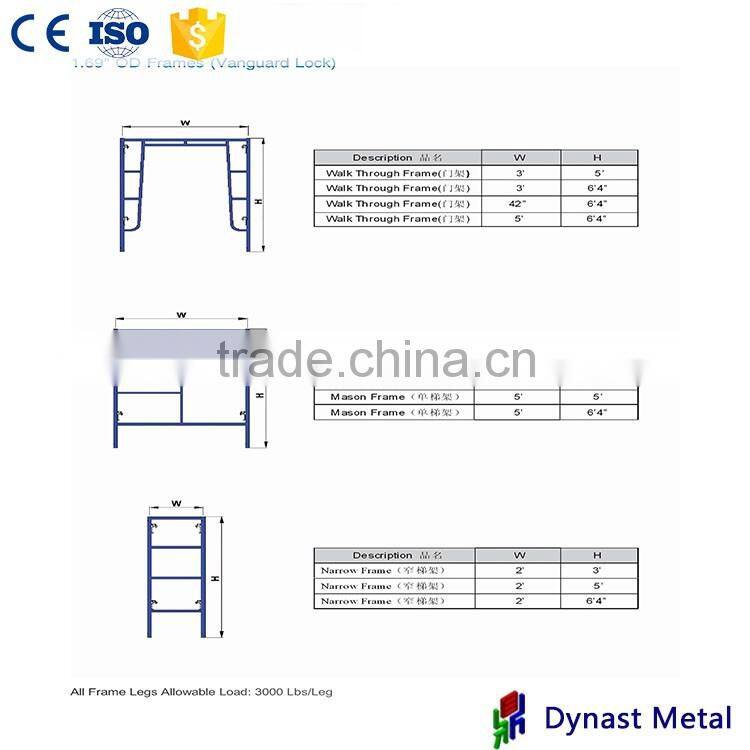 Made in China Wuxi scaffolding constructions Q235 steel hot sale hot dip galvanized Mason H ladder frame scaffolding