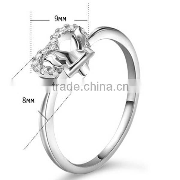 Wholesale zircon heart design bowknot design 925 sterling silver rings