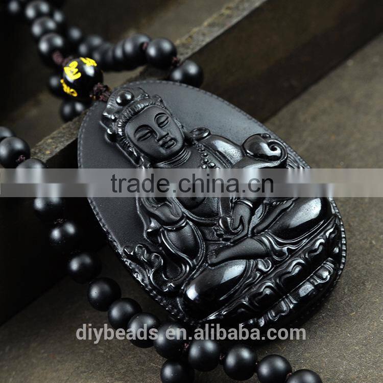 55x35mm black carved Avalokitesvara obsidian pendant