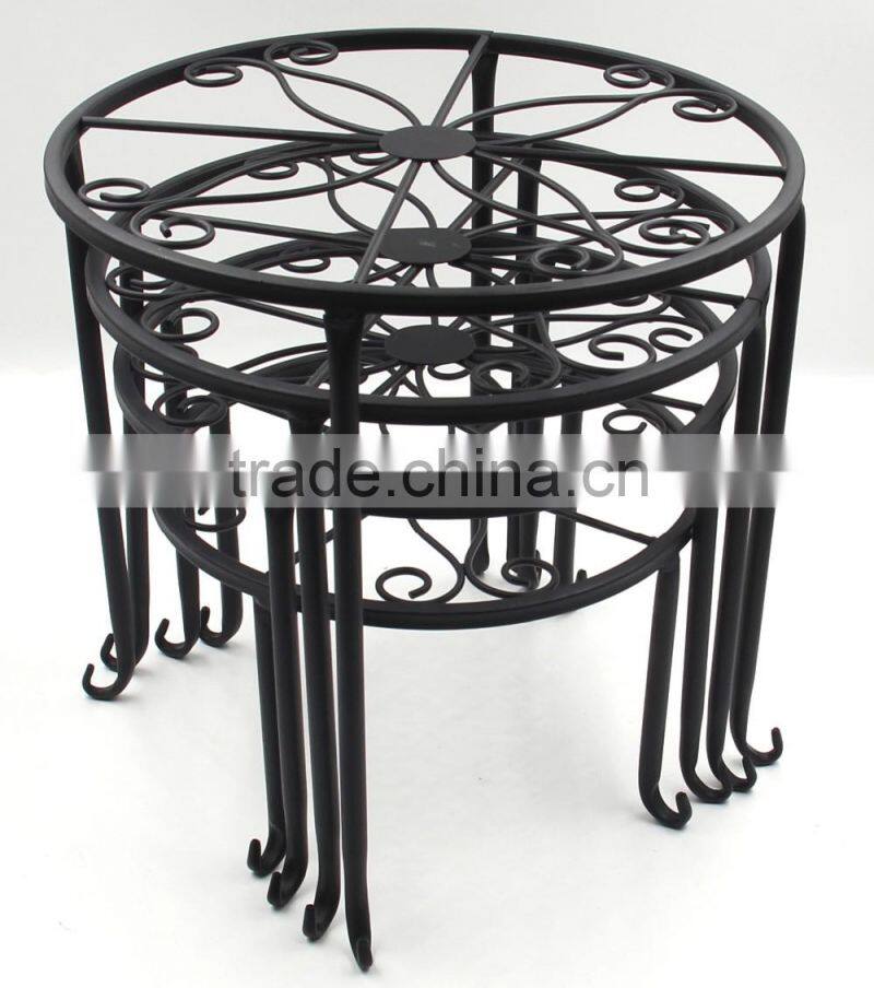 Best selling balcony floor standing black iron metal flower pot rack