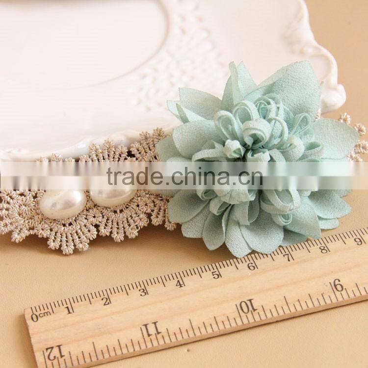 MYLOVE light blue fabric flower hair barrette with pearls for women