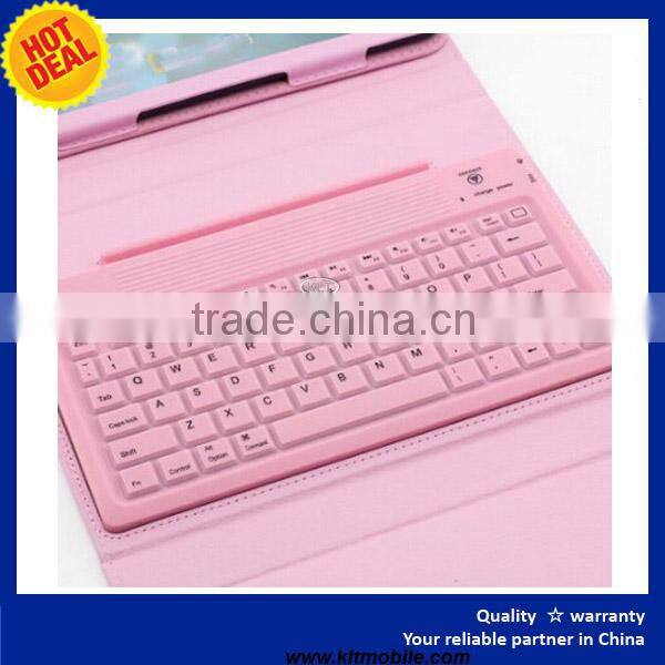 Bluetooth Wireless Silicone Keyboard Pink Color Leather Tablet Case Stand Cover With Charging Cable