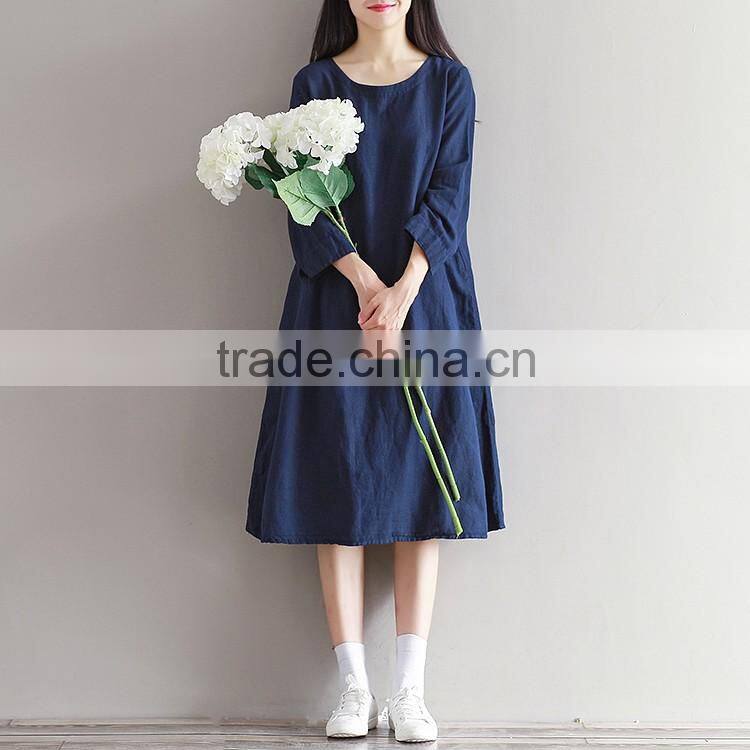 Fashion Autumn Loose Plus Size girl Maxi Dress Novelty Cotton Linen