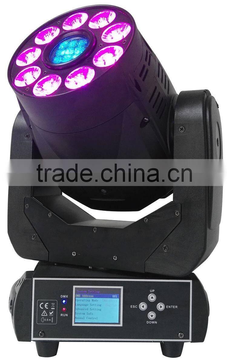 3-facet Prism Pro Wedding Stage DJ Light 9pcs 18W RGBWA+UV 6IN1 Wash Spot Combine 75W LED Moving Head