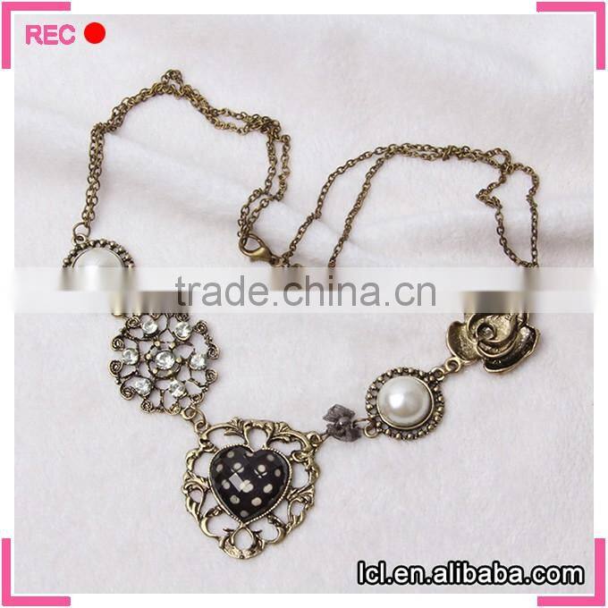 Chunky necklaces pearl jewelry, copper charms fashionable new design necklace