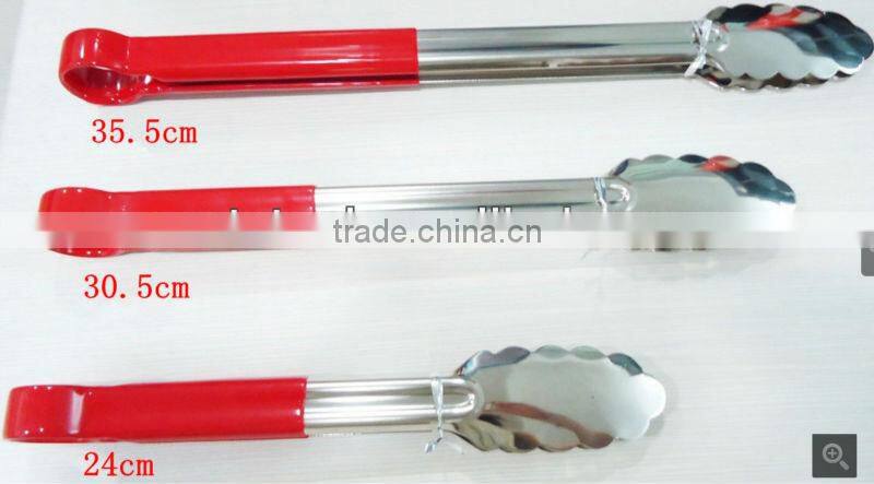 Stainless steel food tongs with silica gel handle