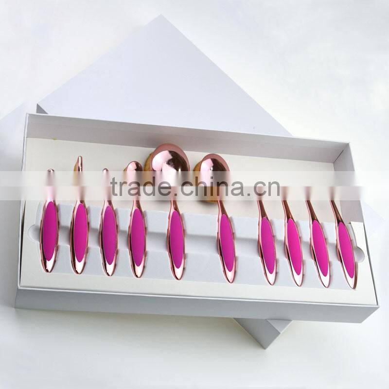 Synthetic hair private label foundation mermaid rose gold 10pcs pink oval makeup brush set
