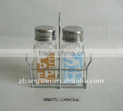 2pcs glass spice jar set with metal rack
