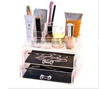 Clear Acrylic 2-Drawer Makeup Case Cosmetic Organizer box