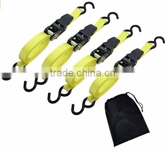 H50309 Ratchet Tie Down, 4Pk 15Ft, 500Lbs Load Cap/ 1500Lbs Break Strength, Cargo Straps for Moving Appliances, Lawn Equipment,