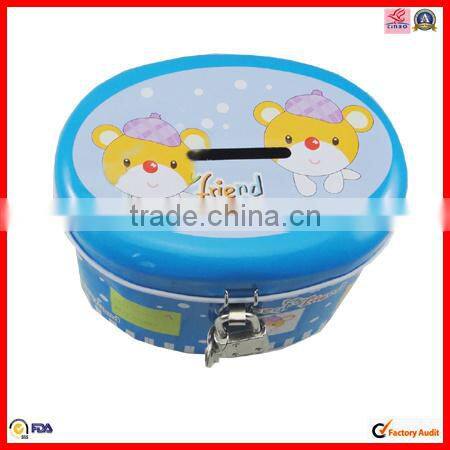 with handle oval money metal tin