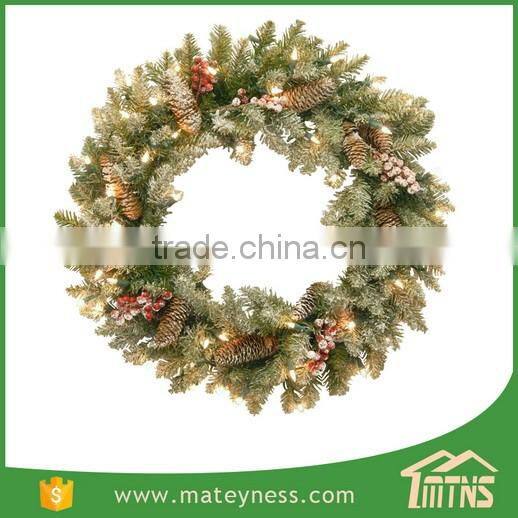 Glittery Bristle Pine Pre-Lit Christmas Wreath