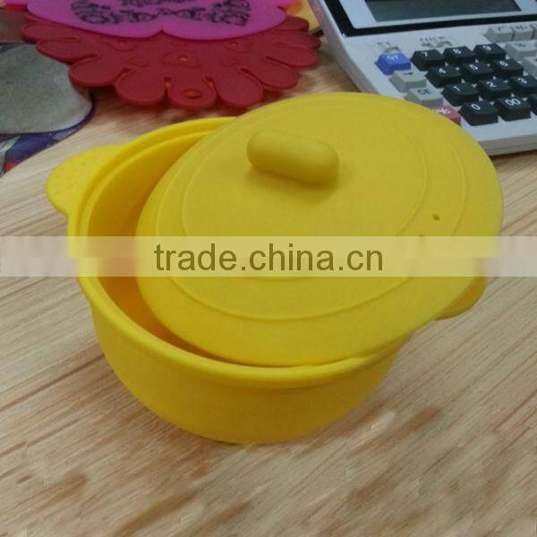 Hot sale! FDA/ LFGB colorful food grade flexible microwave oven collapsible silicone bowl with lid