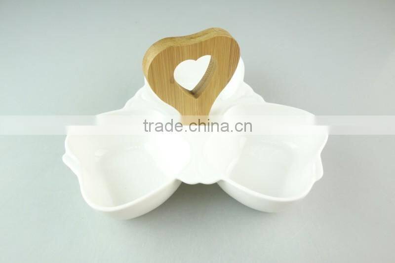 Ceramic porcelain Small 3 sections Plate Separated Dish Appetizer Relish Tray Ceramic