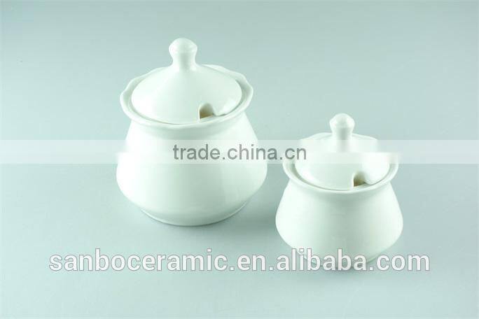 Ceramic white sugar jar pot, creamer and sugar honey bowl 2 PCS set, small and big size