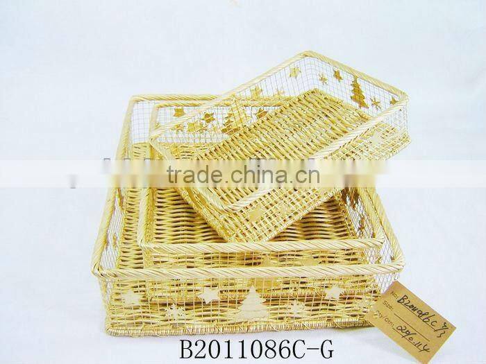 Set of three Gold Iron Awn Christmas decoration gift basket