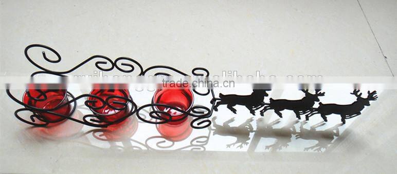 Reindeer Sleigh design standing metal and glass Candle Holder