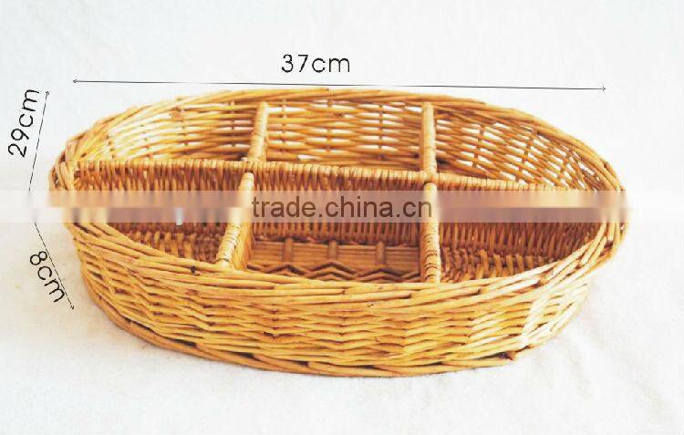 100% natural empty oval wicker snack gift basket with dividers