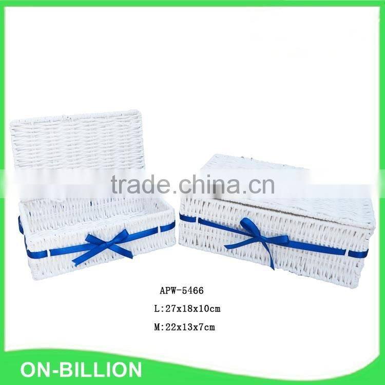 Stylish paper rope weaving basket with lid for cutlery small sundries storage