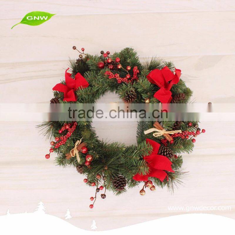 GNW CHWR-1605032 Wholesale Factory Supplying Artificial Xmas Wreath with Cherry Pine cone ball