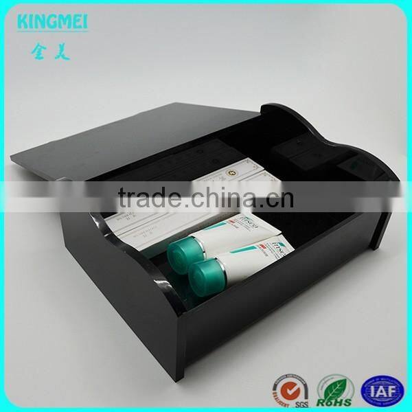 Acrylic 5 star hotel amenity tray, hotel black acrylic amenities tray, bathroom amenities tray