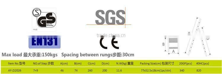 2015 hot sell inequilateral aluminum telescopic ladder