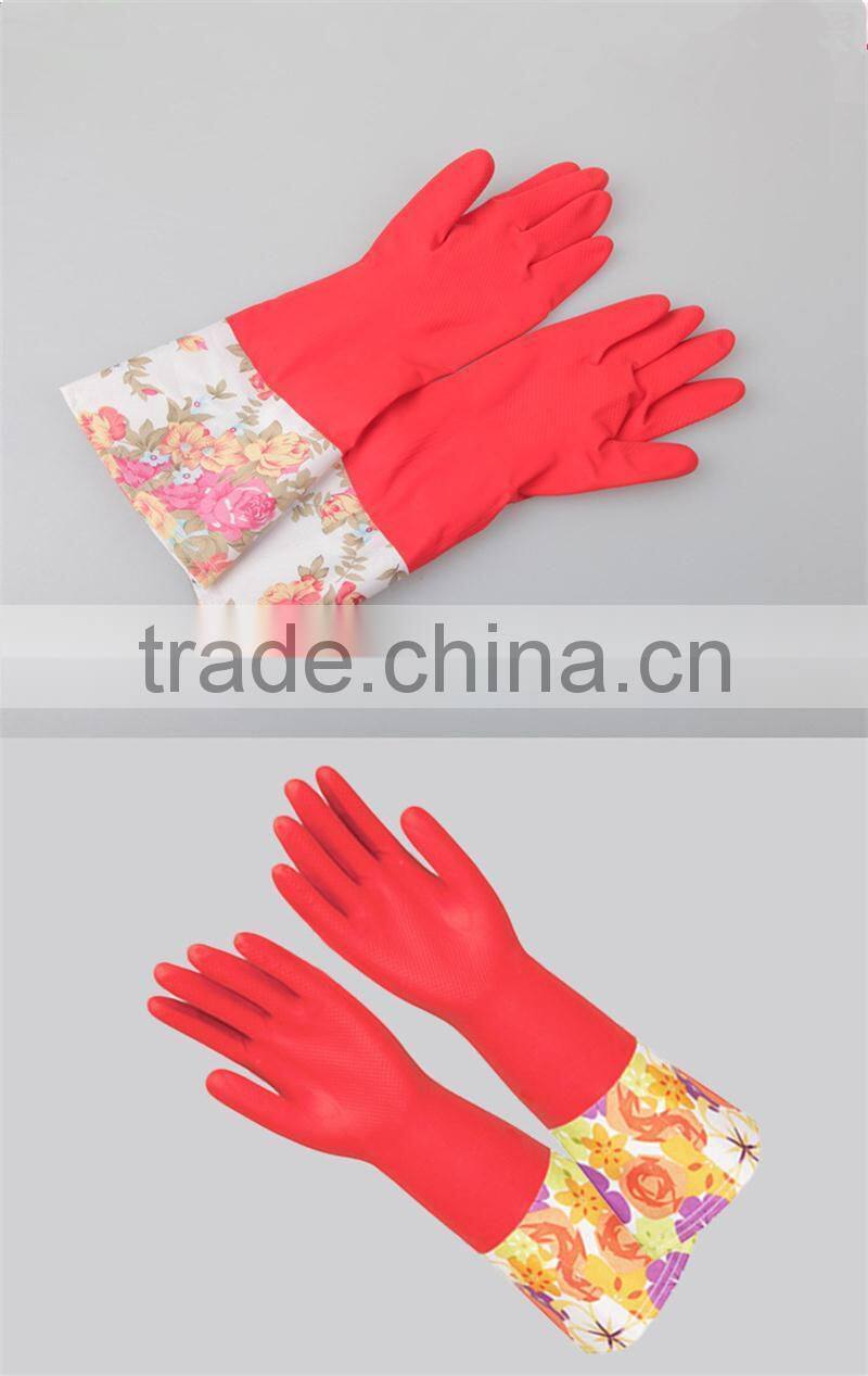 Household dish cleaning colorful long protective latex gloves,warm fleece-lined latex gloves