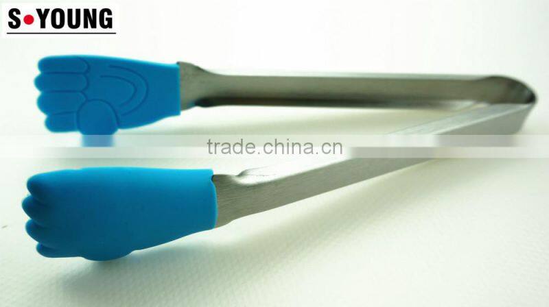 14026 Hand Shape Silicone Kitchen and Barbecue Grill Tongs Cooking Stainless Steel Handle Food Tong