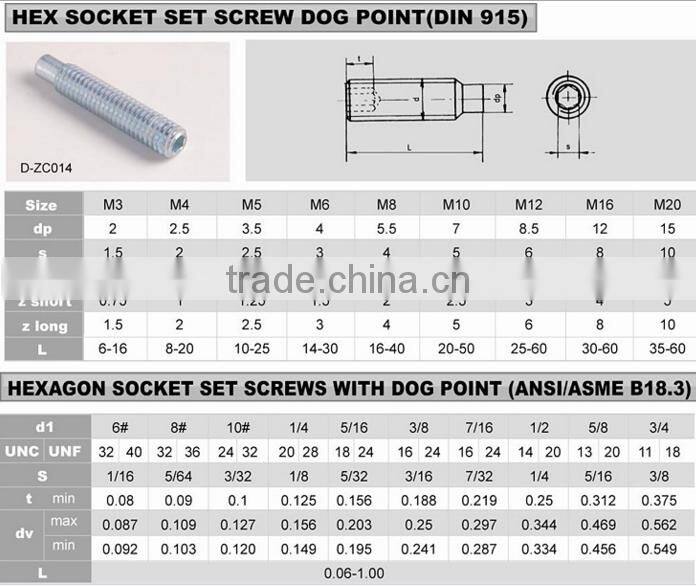 DIN 915 Gr5 M5*16 Titanium Hex Socket Set Screw Dog Point