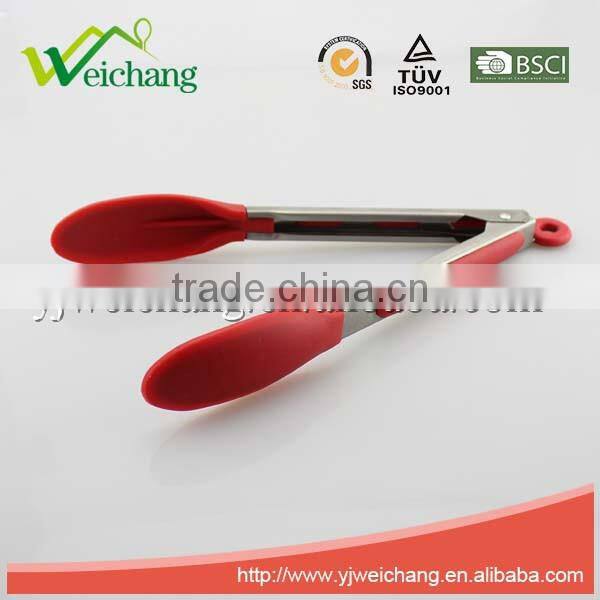 WCE12 Premium Comfort Stainless Steel Locking Kitchen Tongs Food Tongs with Heat Resistant Silicone Heads, Good Grip