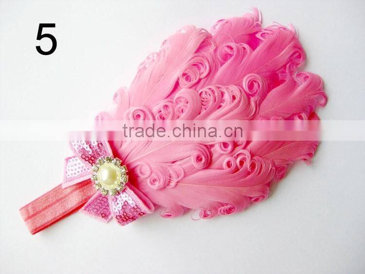 curly feather with pearl bead rhinestone for kids hair accessories