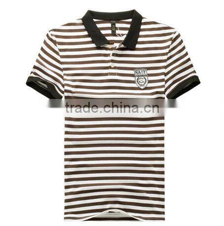 2013 the latest design of men's polo shirt yarn dye stripe with embroidery, black and white stripe sell polo shirts