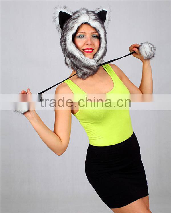 Funny cute christmas cosplay silver fur fox ears hat