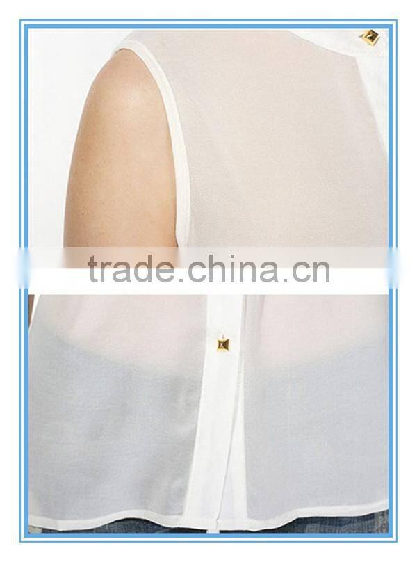 2016 Fashion Lady Sexy See Through Chiffon Sleeveless Blouse
