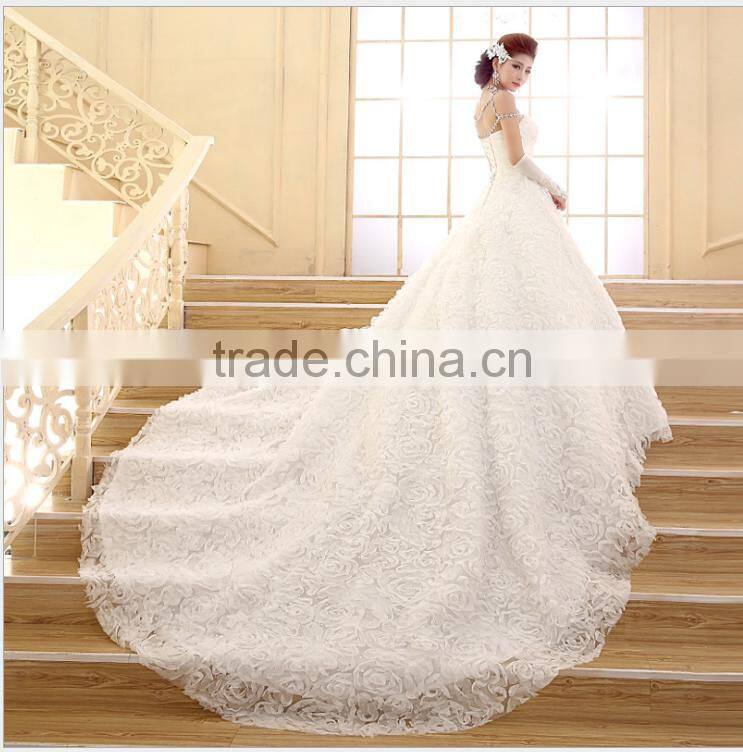 2016 New Wedding Fashion Towel Diamond Korean Style Long Drag Tail Thin Brides Winter Wedding Dress