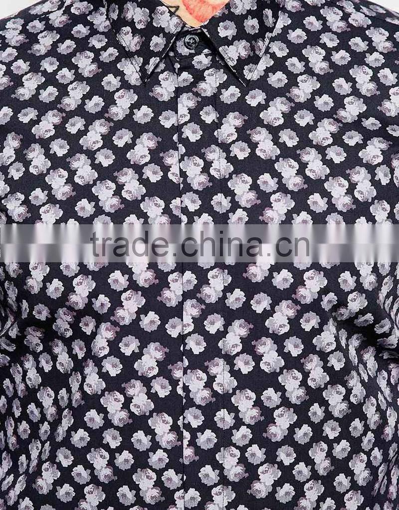 Shirt with Roses Print in Skinny Fit