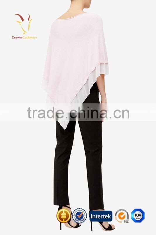 Pure Cashmere Knitted Girls Poncho Sweater with Silk Fringe