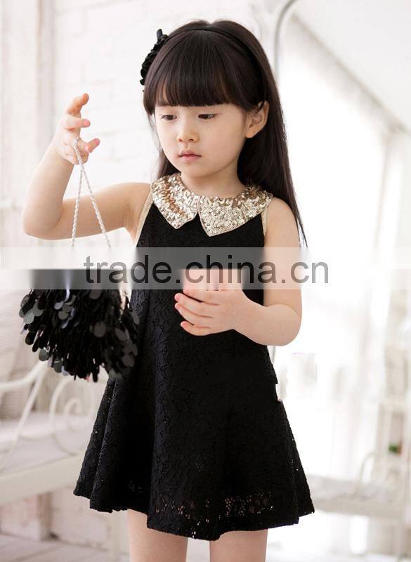 Kids Girls Sleeveless Sequins Collar Lace Vest Princess Sundress SV000883#
