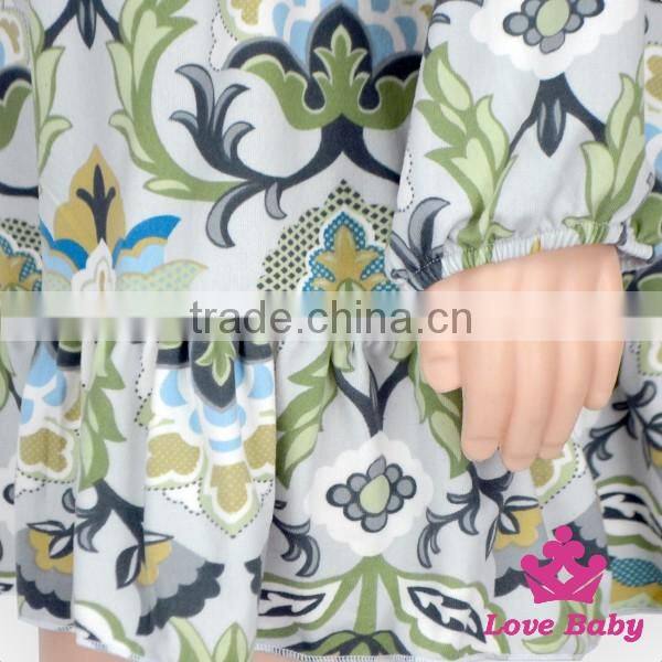 Yiwu Lovebaby New Model Girl Ruffle Bloomers Fancy Dress Printed Pattern Long Sleeve Frock Design For Baby Girl