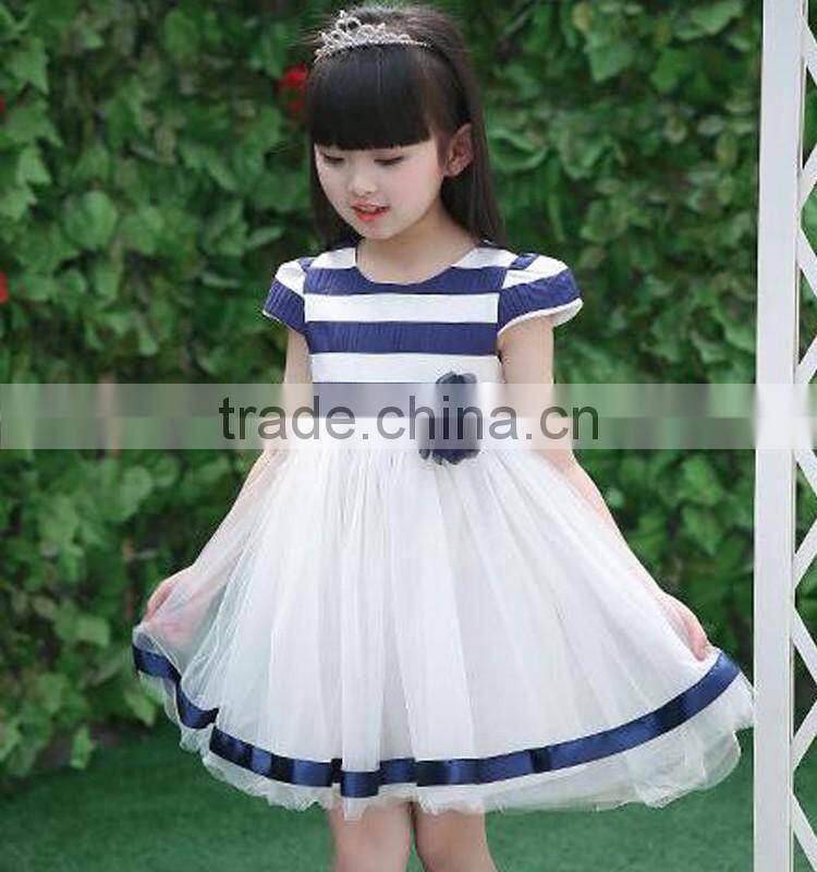 2017 new style girl boutique stripe flower wholesale dress cap sleeve dress