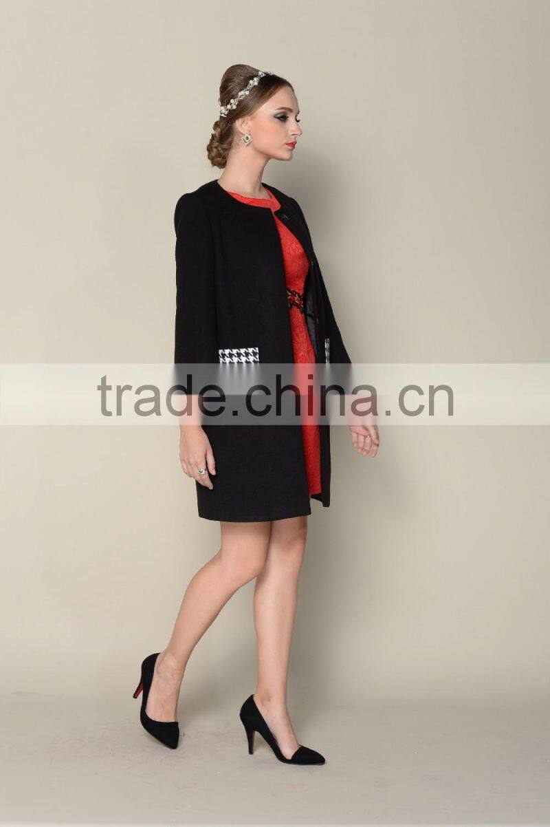 latest 2015 black and white elegant coat model women winter coat 1pieces