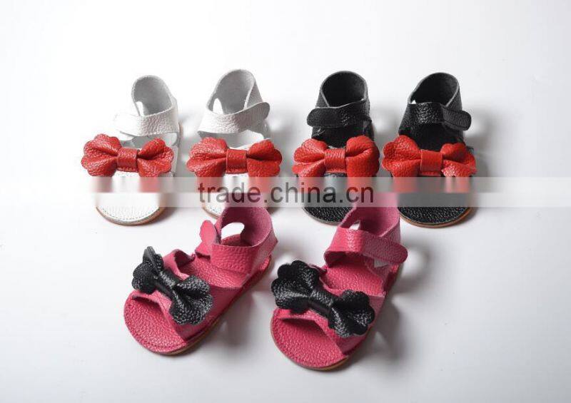 genuine leather girl summer moccasins, bow design baby shoes