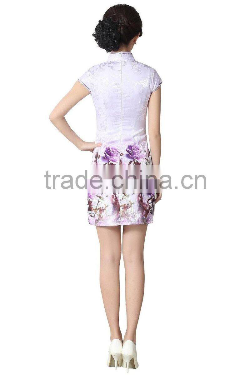 Ladies 100% cotton short sleeve reformative Chinese traditional elegant qipao dress