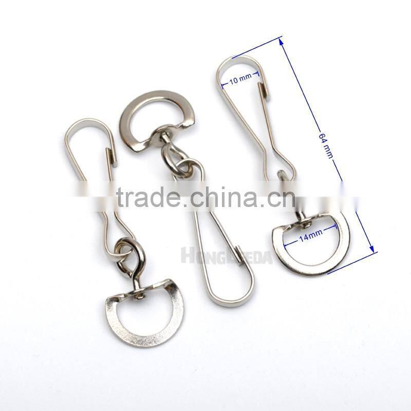 14mm Metal Iron Swivel Clasps Snap two hooks rings Key Hooks DIY Key Chain Ring nickle color HK-015