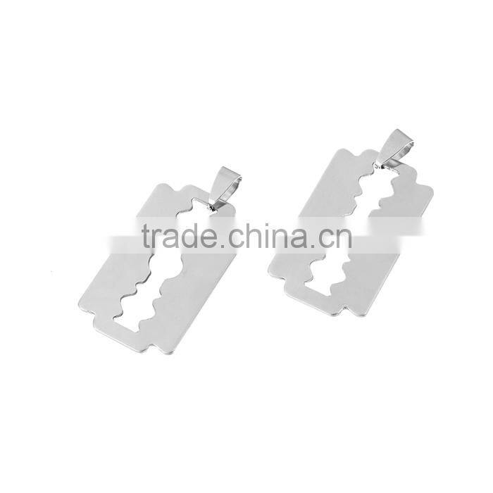 Stainless Steel Pendants Razor Blade Silver Tone Hollow
