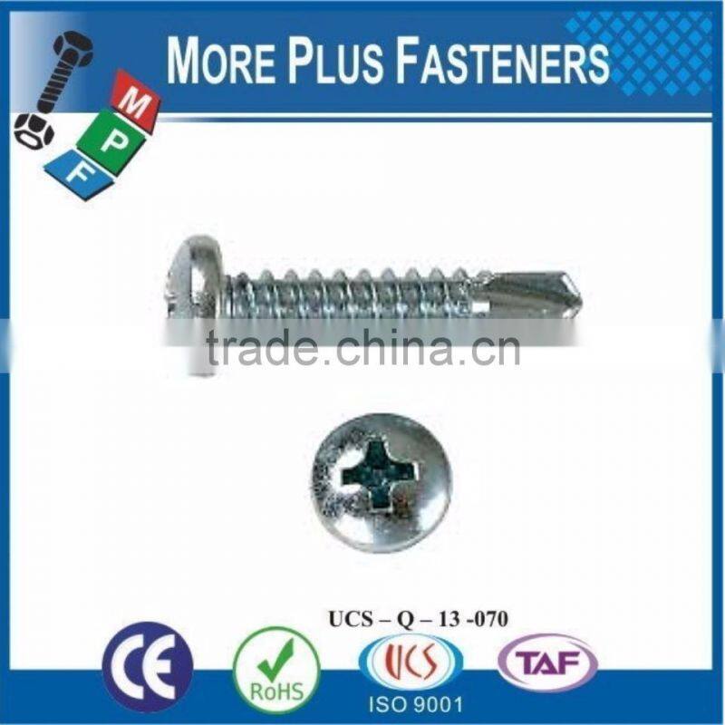 Made in Taiwan Self Tapping Self Drilling Screw with Raised Head Philips DIN 7504N Steel Case Hardened White Zinc Plated