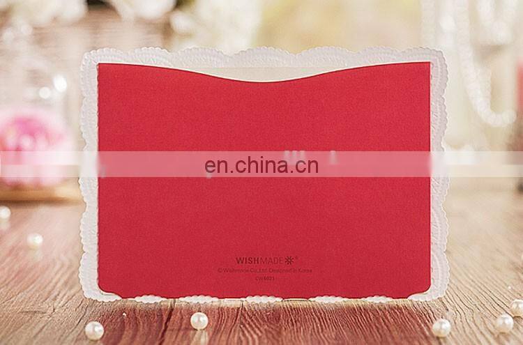 New Greeting Card 6021 Flower Embossed Red Laser Cut Wedding Invitation Cards