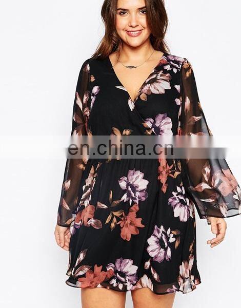 New look inspire flutter sleeve dress women plus size chiffon cloting