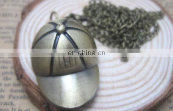 Hot Sale Stripe Hat Cap Design Pocket & Watches Bronze Antique Pocket Watch Vintage Retro Quartz Watch for Women Men Kids