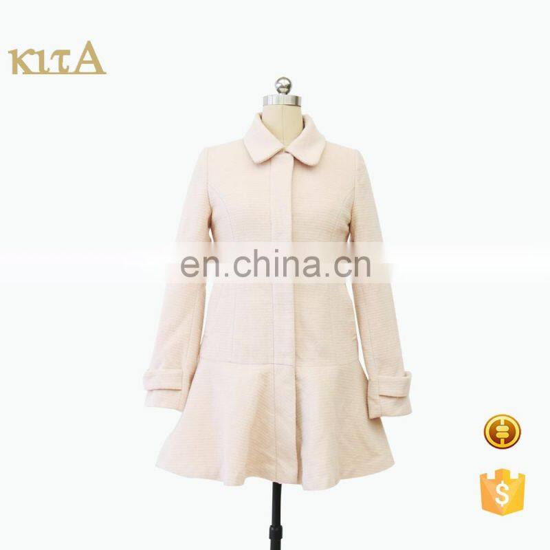 Wholesale sweet long sleeve pink wool dress coat
